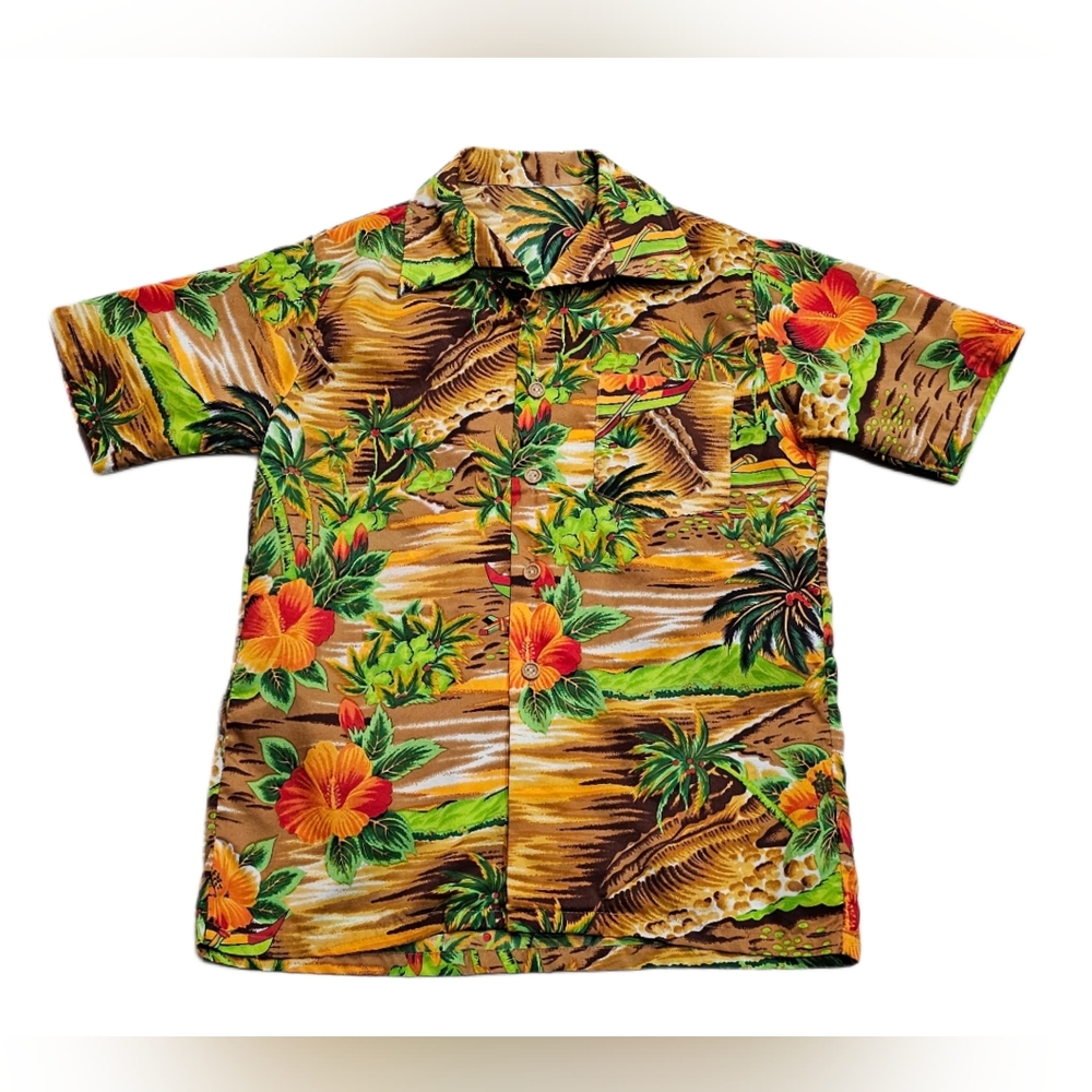 Kings Road Hawaiian Shirt 70s Vtg Aloha Tropical Flowers Hibiscus Tiki Medium